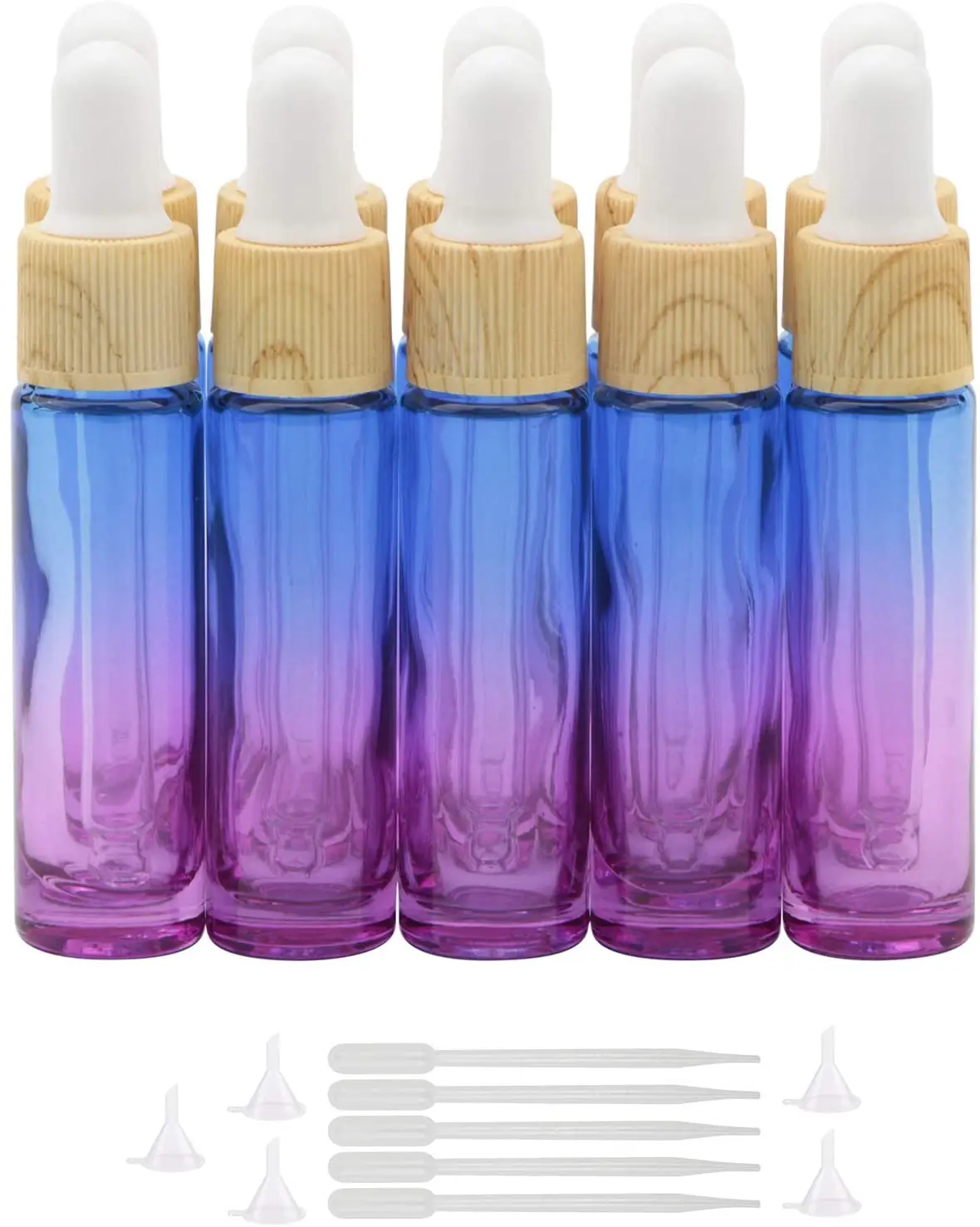 Gotero de cristal grueso con gradiente azul y púrpura, frascos goteros para Perfumes, aceites esenciales, productos químicos de laboratorio, 10 unidades, 10ml