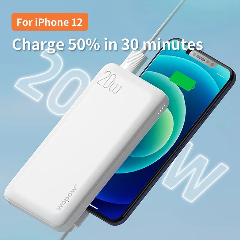 wopow power bank 20000mah qc3 0 pd 20w fast charging poverbank portable external battery charger powerbank 20000 mah for xiaomi free global shipping