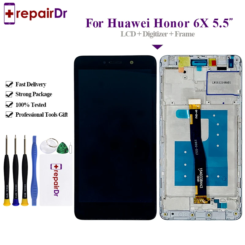 ЖК дисплей для Huawei Honor 6X с сенсорным экраном и рамкой замены смартфона GR5 2017