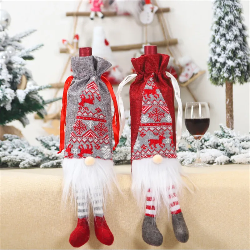

2022 New Year Decoration Forest Faceless Elderly Wine Bag Champagne Bag Decoration Christmas Decorations for Home Navidad Gift