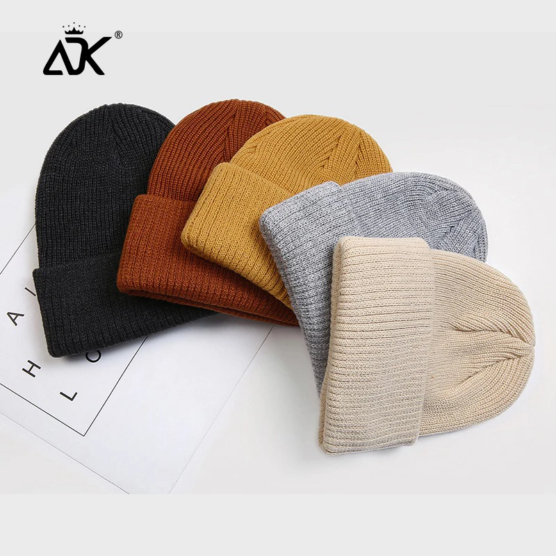 Зимние шапки чистый цвет акриловая женская шапка с манжетами хип хоп шапочки