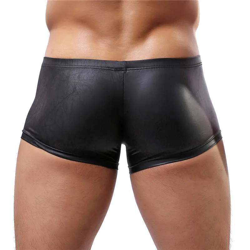 Пикантные Для мужчин нижнее белье шорты боксеры из искусственной кожи трусы с