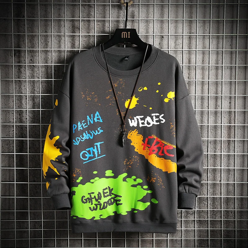 

Single Road Crewneck Sweatshirt Men 2021 Spring Graffiti Sweatshirts Male Japanese Streetwear Oversized Hip Hop Black Hoodie Men