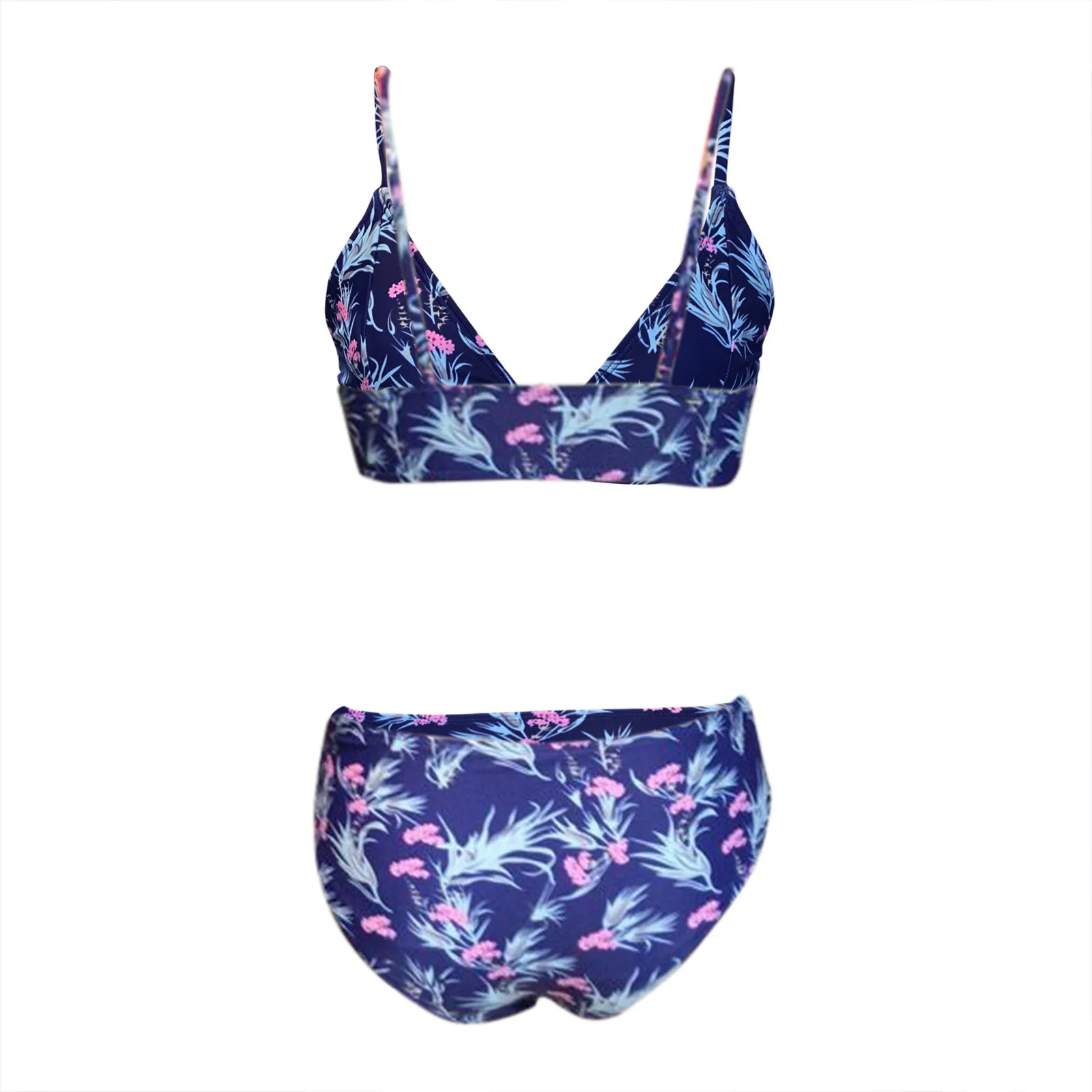 

Sexy Push Up Bikini 2021 Women Fashion Blue Floral Print Padded High Waist Swimsuit Female Bathing Suit Swimwear Bikini Set