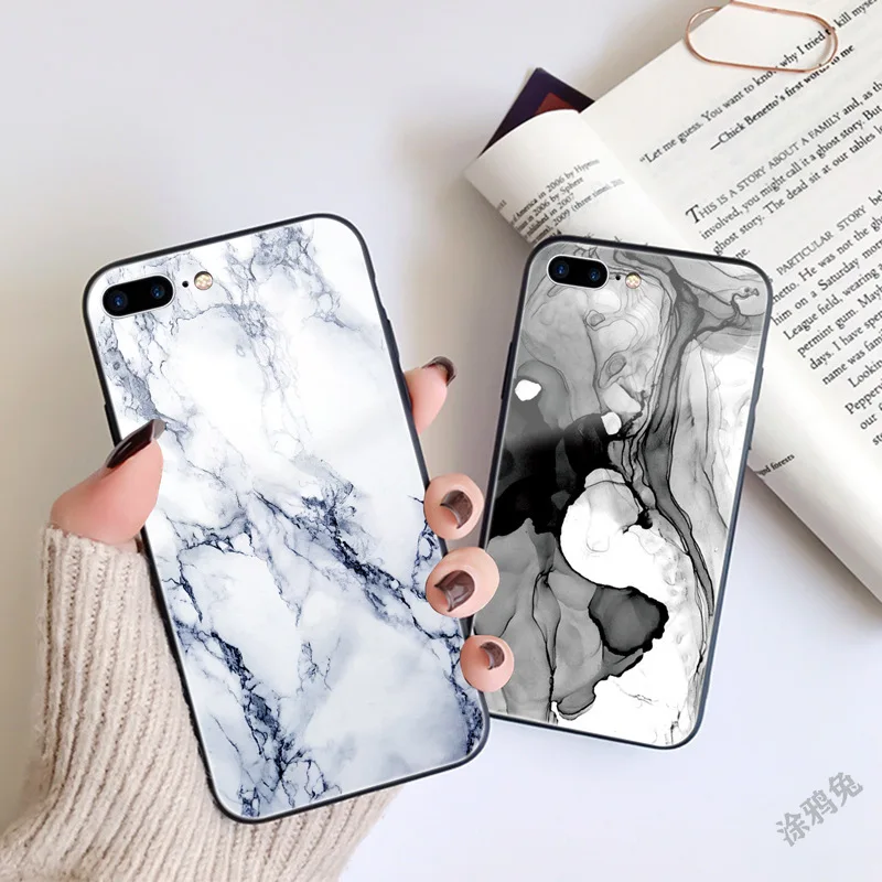 

Case Marble Hard Tempered Glass Cover for oneplus 8 pro 8T Phone Funda