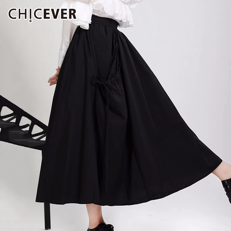 

CHICEVER Women's Skirt Elastic High Waist Pockets Drawstring Lace Up Bowknot Ruched Summer Skirts Female 2020 Casual Fashion