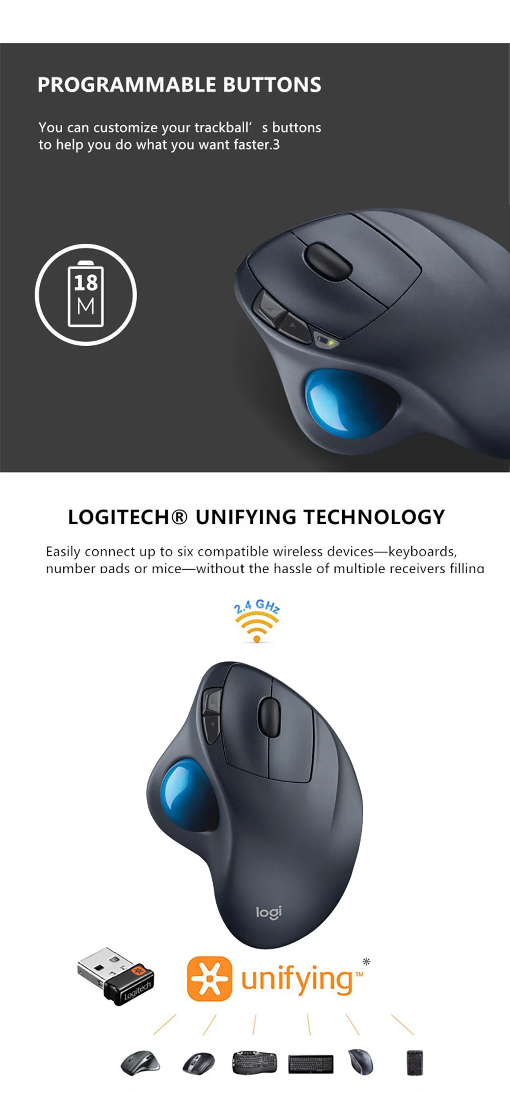 Оригинальная Беспроводная трекбол-Мышь logitech M570 2,4 Ghz эргономичная Вертикальная профессиональная рисованная лазерная мышь для Win10/8/7