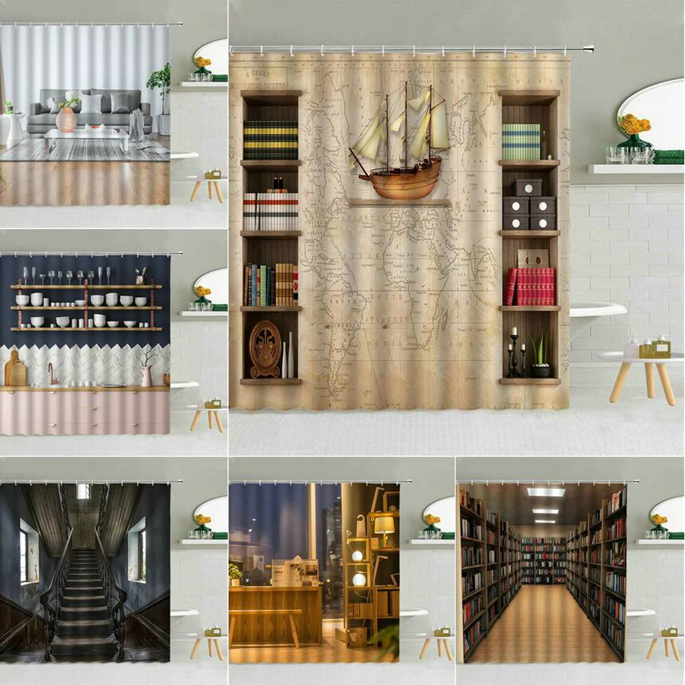 Интерьер домашний узор занавеска для душа Ретро Карта мира парусник книжные