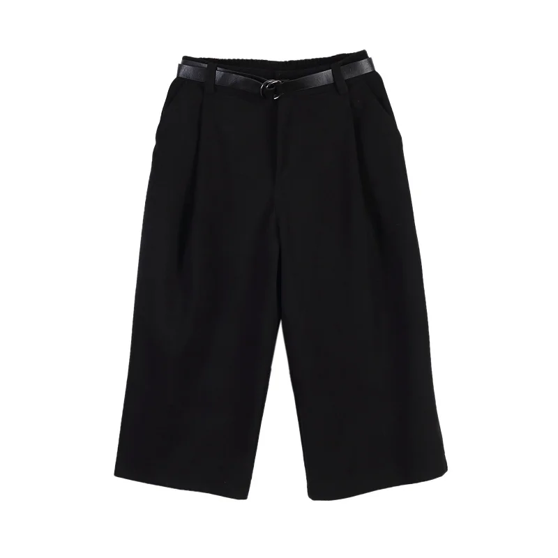 

Male Hip Hop Black Wide Leg Pant and Belt Men Japan Karajuku Streetwear Retro Fashion Casual Calf-length Suit Pant
