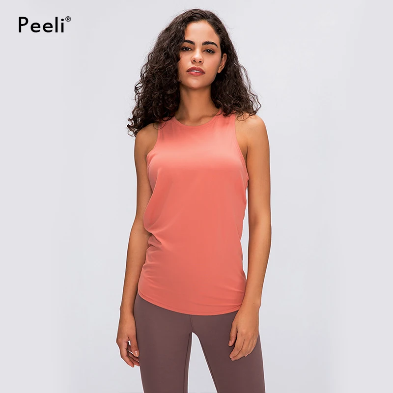 Женская спортивная майка Peeli свободная однотонная дышащая с круглым вырезом для
