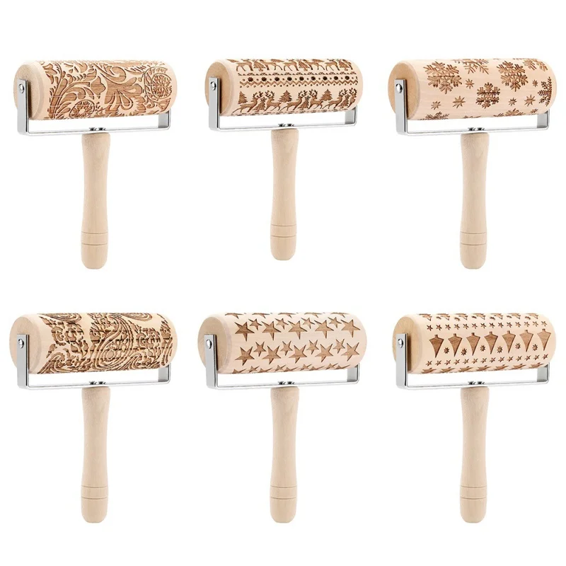 

Rolling Pin Deep beech Rolling Pin with handle Christmas style pattern Rolling Pin 180*147*50mm