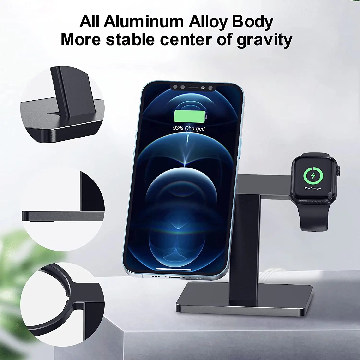 ewa 2 in 1 wireless charger stand aluminum alloy phone holder compatible with iphone1312pro maxmini and apple watch 3456 free global shipping