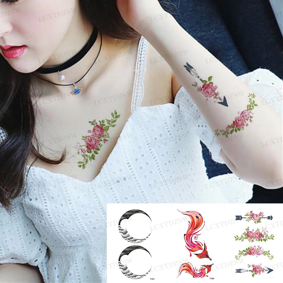 

Women's Temporary Tattoo Stickers, Waterproof Fake Tattoos,Flower Tattoos, Moon And Fox Stickers,Arms, Legs, Collarbone And Back