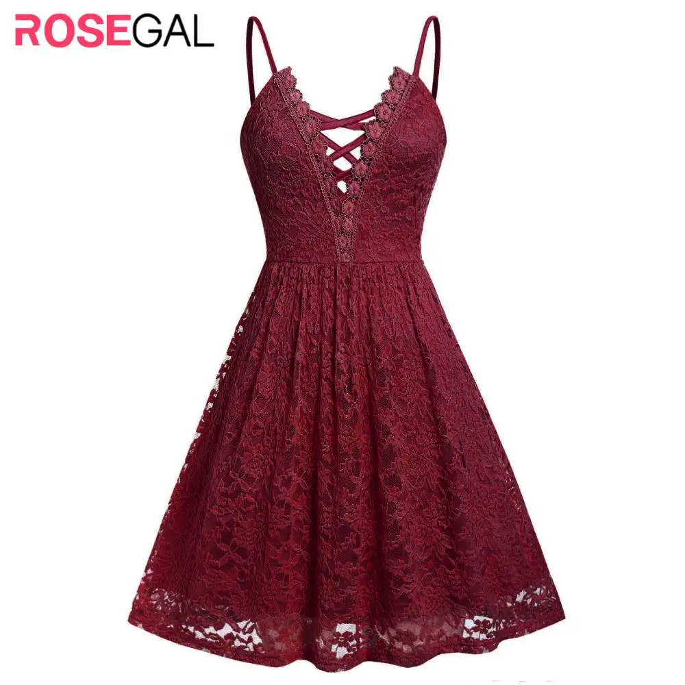 Женский кружевной мини сарафан ROSE GAL Летнее платье на бретельках с треугольным