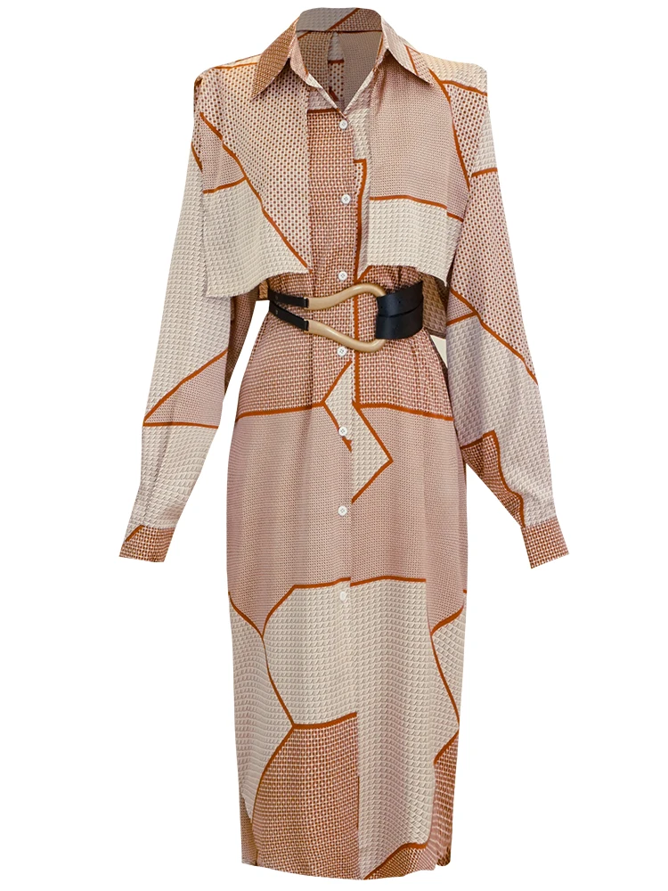 Robe rétro à manches longues pour femme, vêtement à motif géométrique, taille haute, tenue de bureau, nouvelle collection automne 2020