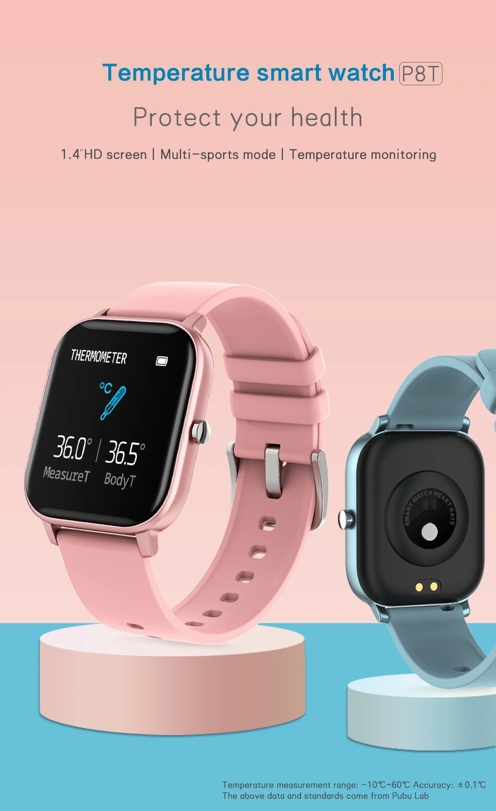 

OTTWN P8T 1.4Inch IP67 Waterproof Smart Watch Body Temperature Fitness Tracker Bluetooth Camera Music Smartwatch For IOS Android