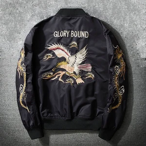 Бомбер весна осень 2018 Мужская куртка и пальто винтажная вышивка с длинным рукавом приталенная бейсбольная куртка пилота sukajan