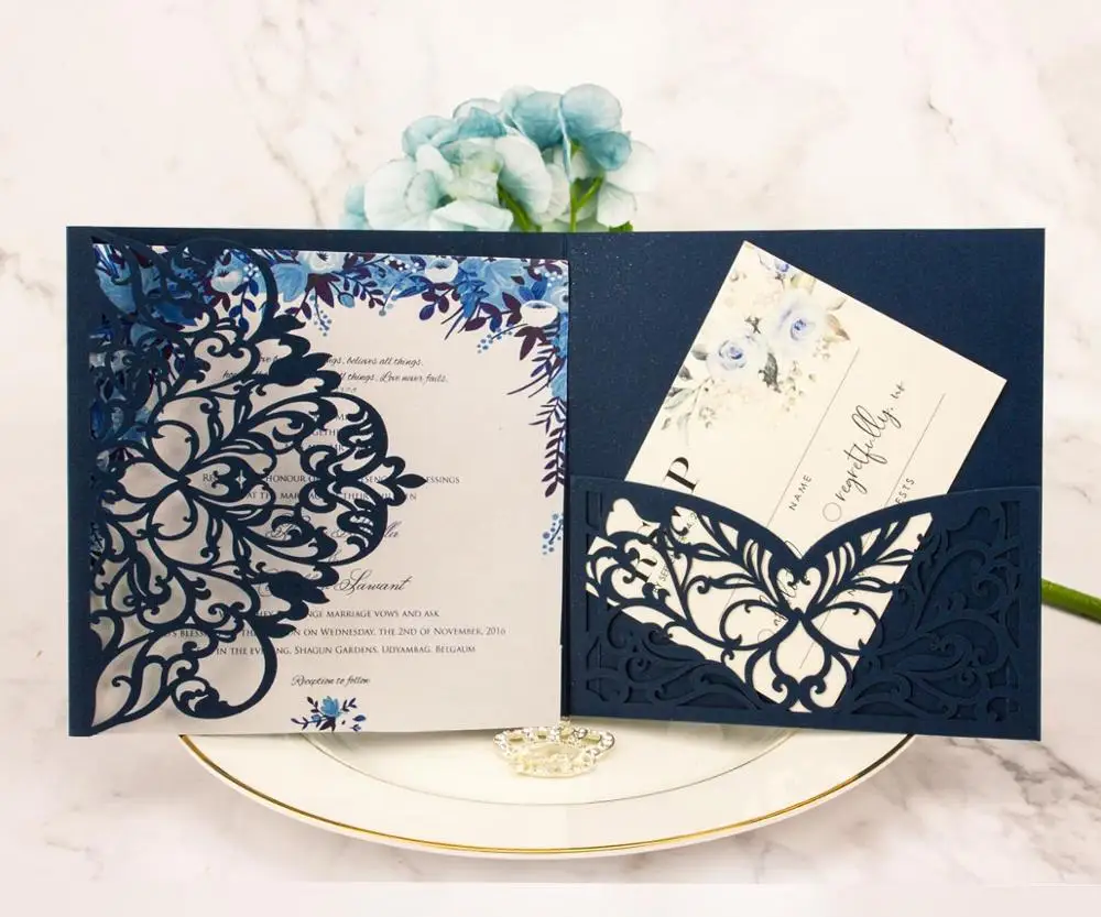 1 шт. свадебные приглашения темно синего цвета трехскладной винтажный светильник