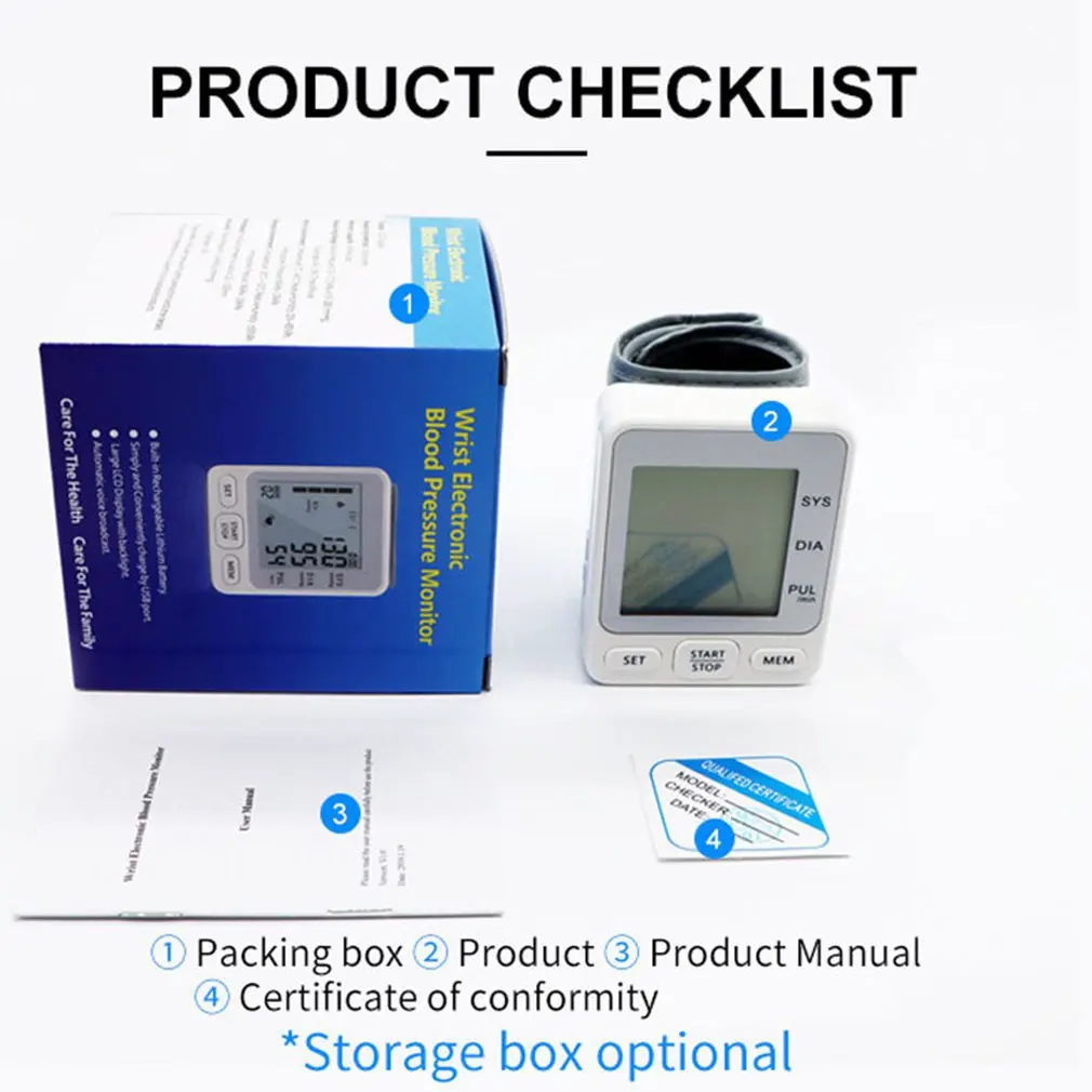 Автоматический цифровой тонометр на запястье портативный электронный прибор