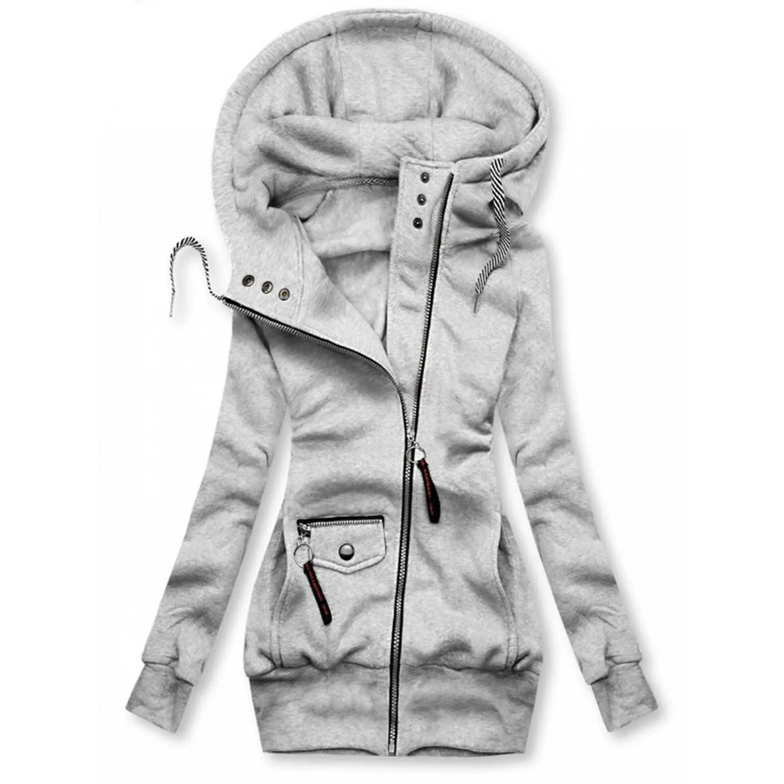 

Women's Jacket Solid Stitching Drawstring Hooded Sweatshirts Slim Long Sleeve Coat Outwear Autumn Winter Warm Clothes Hoodies