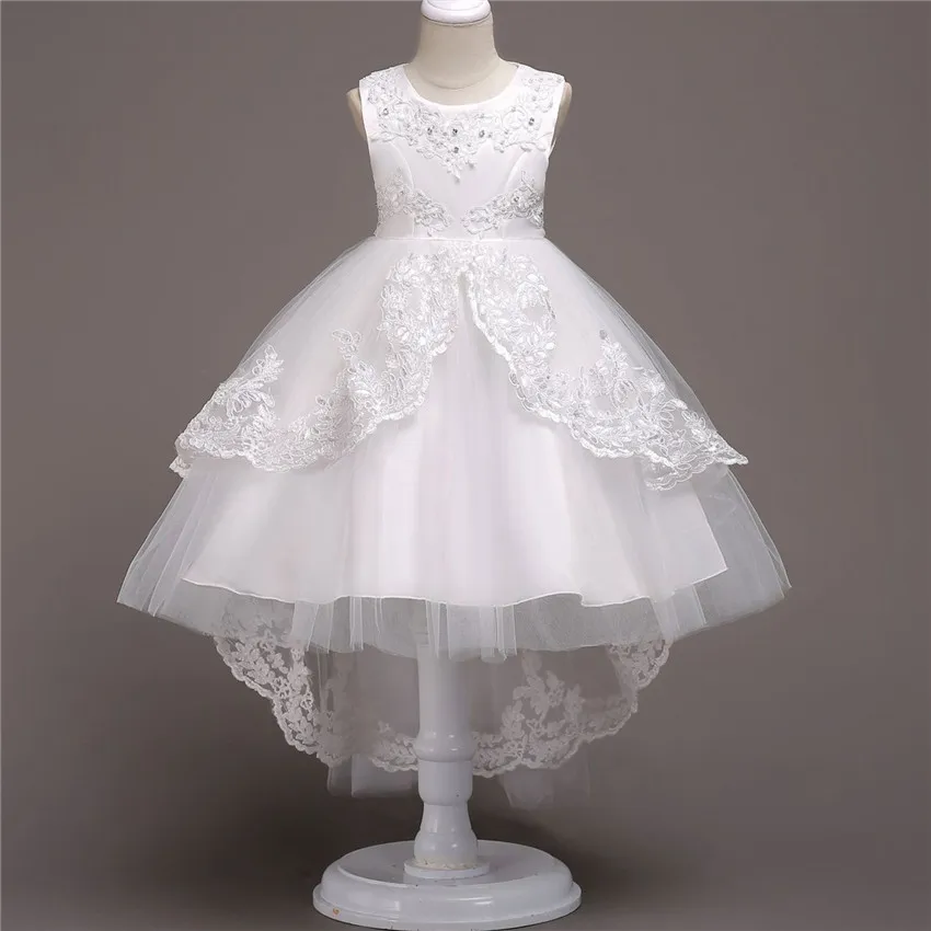

Girls Lace Flower Trailing Dress Kids Princess Bridesmaid Wedding Dresses Bowknot Party Birthday Costume Ball Gown Vestido 3-14Y