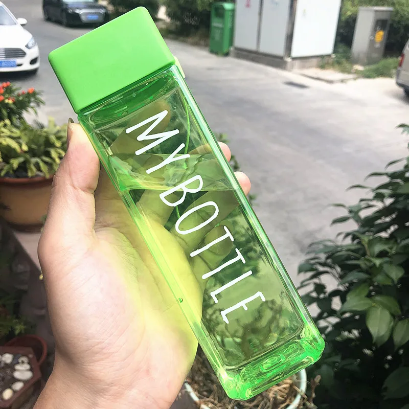 

1Pc new Portable Transparent Or Matte Square Plastic Water Bottle Outdoor Cool Juice Water Sports Cup With Milk Rope Water Cup