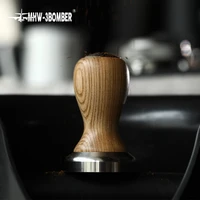 58 5mm stainless steel coffee tamper ash wooden handle flat powder hammer distributor barista tools coffeeware accessories