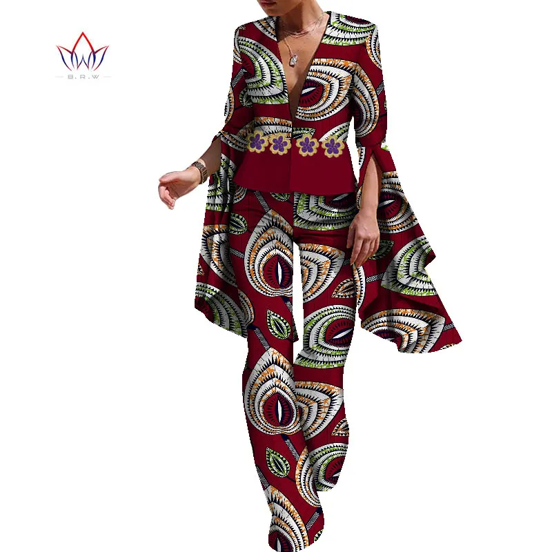 Bintarealwax Africa Pant Sets for Women Dashiki Crop Top and Pants Africa Clothing Bazin Plus Size 7XL African Clothing WY8779