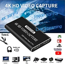 HDMI Video Capture Card to Type-C HDMI loop out 4K Video Grabber Record Box for PS4 Game DVD Camcorder Recording Live Streaming