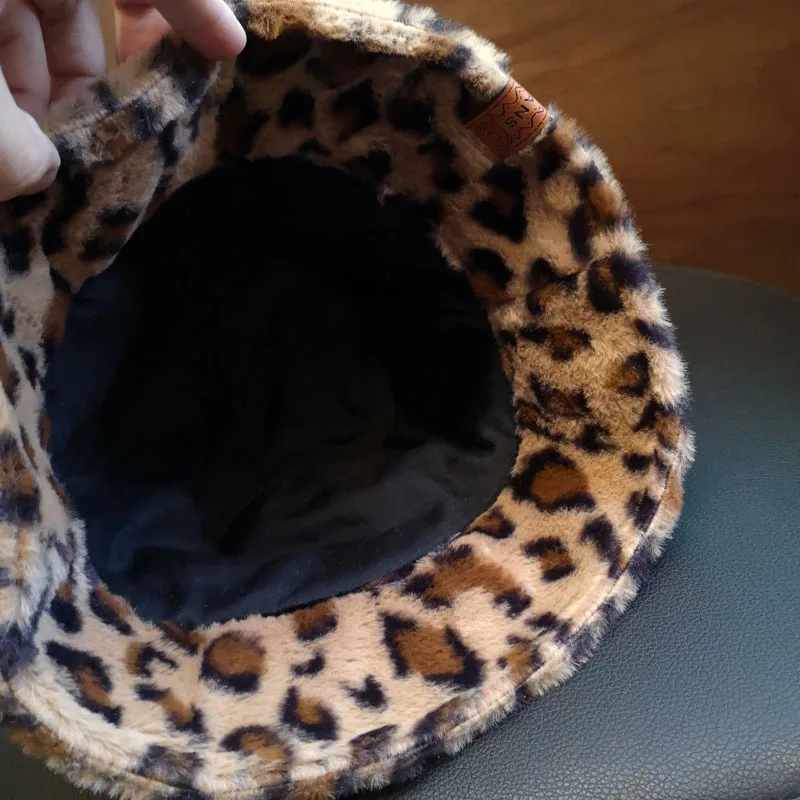 

Winter women casual thick fur bucket hats New ladies leopard print Fisherman hats Panama caps gorros