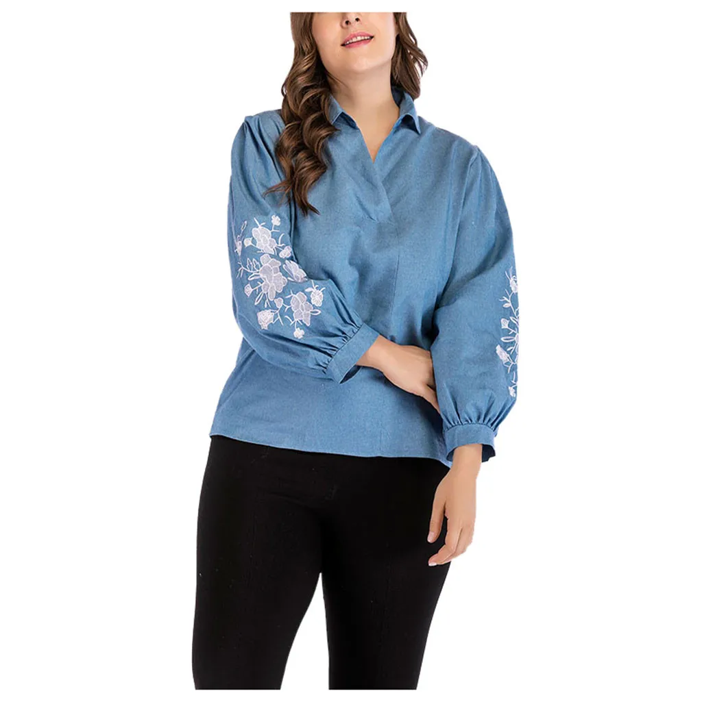 Топы для беременных размера плюс Повседневная Блузка с вышивкой рубашка Женские