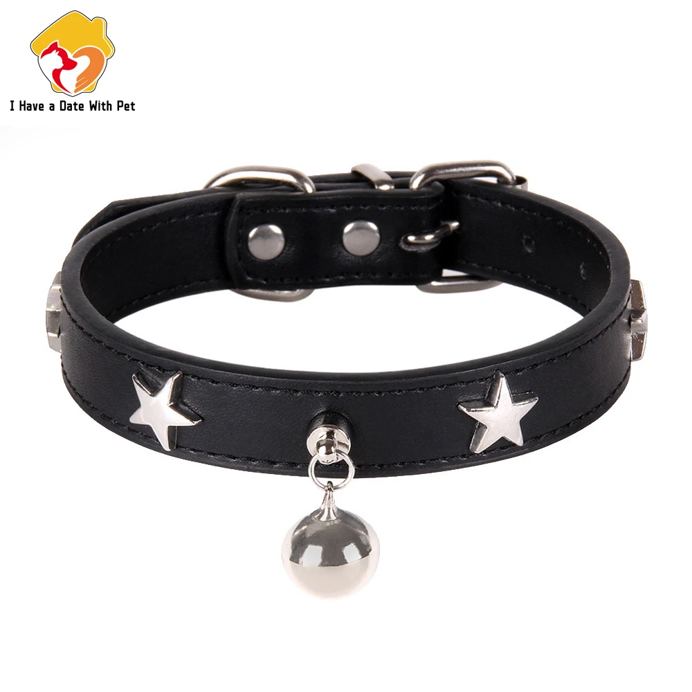

Customize Dog Collar Pentagram Bell Dog Accessories Leather for Small Medium Large Dog Pink Blue Black Brown Red Chihuahua Strap