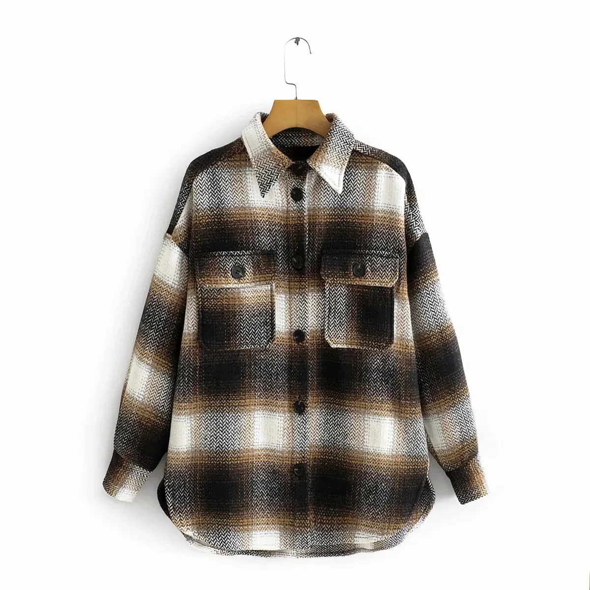 Plaid Shirt Style Coat Vintage Blouse Women Long For Casual Turn-down Collar Plus Size Oversized Full Sleeve Womens Tops