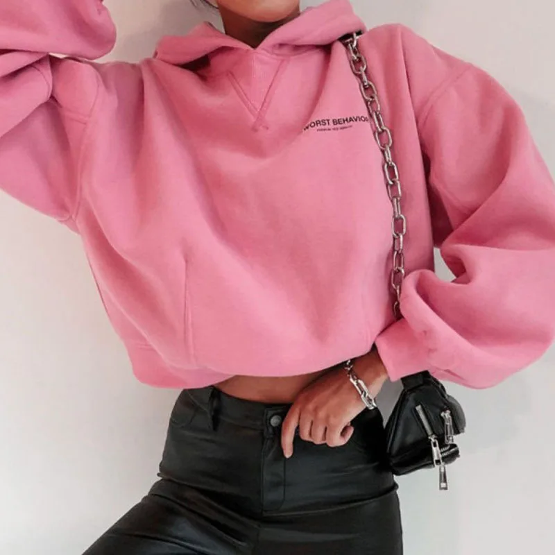 

Pink Sweet Letter Chic Design Sweatshirt Women Plus Size Hoodies Winter Tops Warm Fleece Inside Loose Kawaii Girls Streetwear