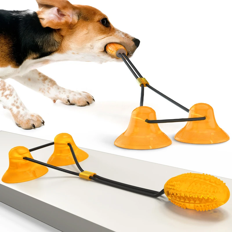 

Многофункциональная игрушка для собак на двойной присоске, жевательные игрушки для питомцев дюйма, тянуть мяч для собак, для чистки зубов