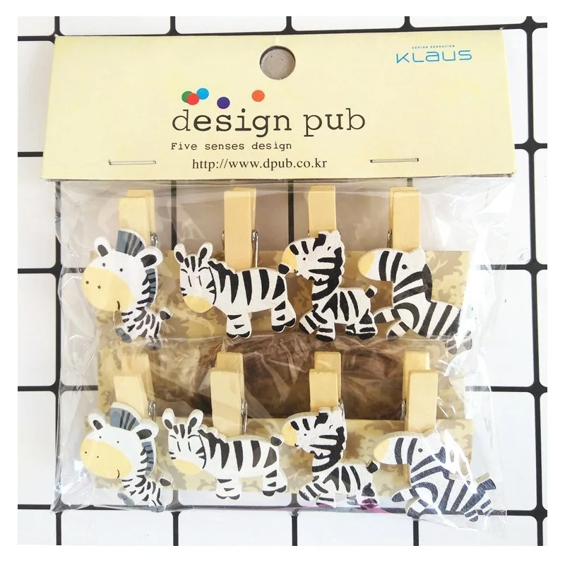 

8 pcs/lot Kawaii Cartoon Zebra Wooden Clip Photo paper Clothespin Craft Clips Party Decoration Clip with Hemp Rope