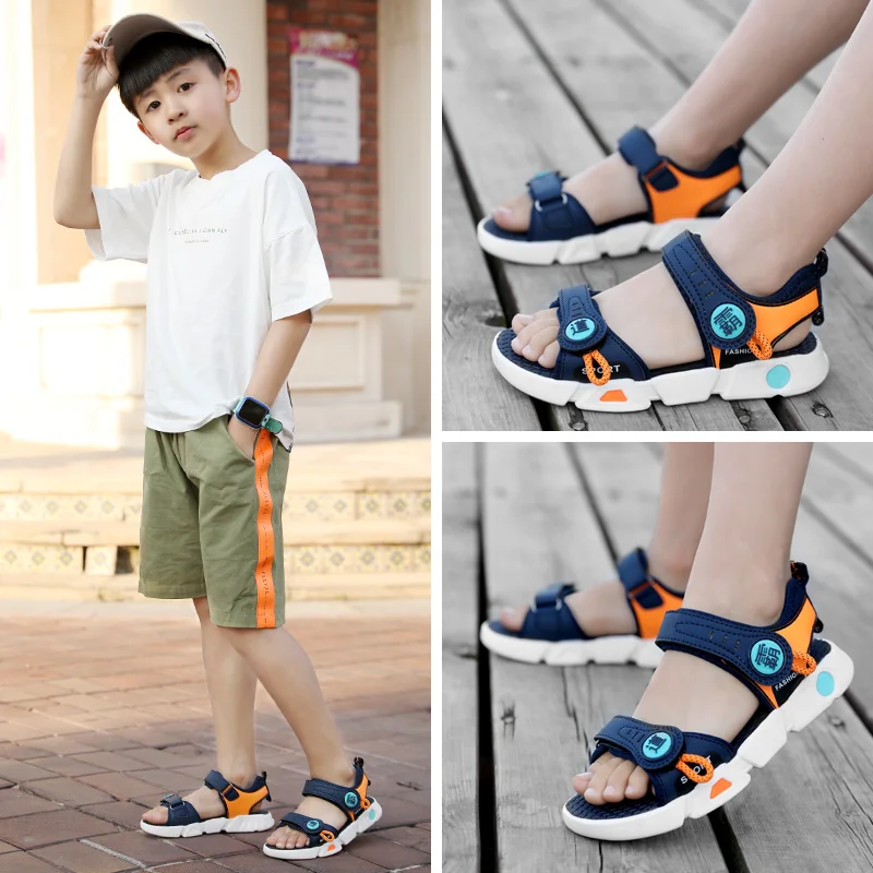 

2021 Children's Summer Boys Leather Sandals Baby Shoes Kids Flat Child Beach Shoes Sports Soft Non-slip Casual Toddler Sandals