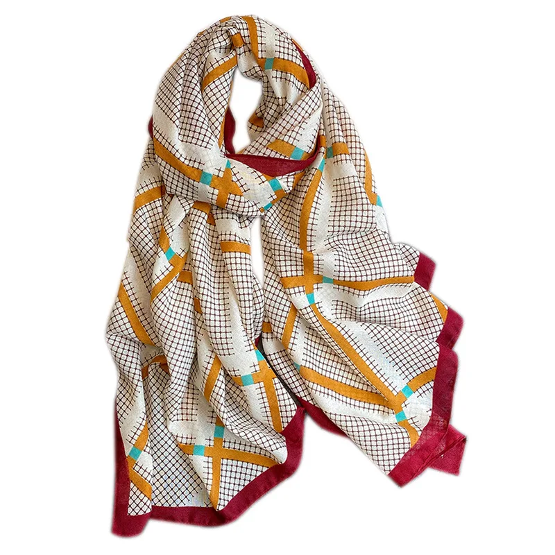 

Fashion Check Stripe Print Women Cotton Shawl Linen Neckerchief Pashmina Winter Warm Hijab Fashion Soft Sunscreen Beach Scarves