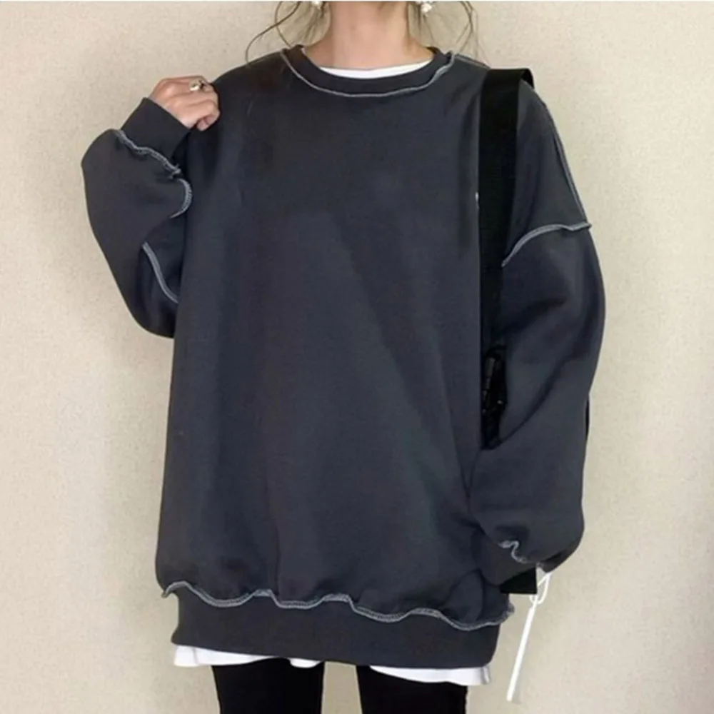 

Women's Hoodies Spring And Autumn Fashion Lazy Style Pure Color Sweatshirt New Japanese Loose Round Neck Long Sleeve Casual Top