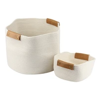 2pcs cotton rope woven leather handle household laundry basket cosmetics sundry arrangement storage frame