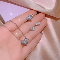 925 women jewelry set exquisite aaaa shiny zircon heart shaped necklace ring earrings ladies bridal jewelry