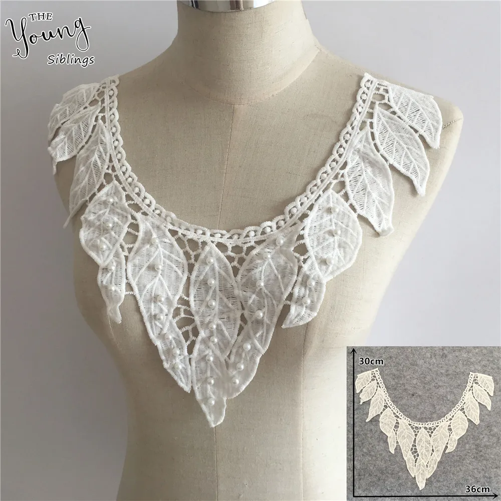 Вышивка белый кружевной воротник с вышивкой жемчужная аппликация из АБС