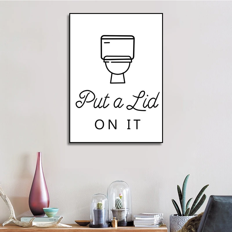 

Wall Art Canvas Painting Nordic Poster Toilet Paper Toothpaste Toothbrush Quotes Prints Black White Pictures Washroom WC Decor