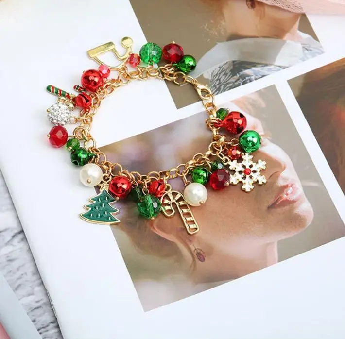 Золотистый Рождественский браслет для вечерние ринки праздничный Шарм с