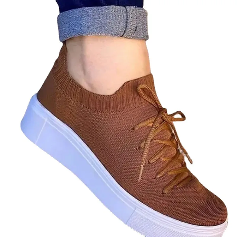 

2021 Women Vulcanized Elastic Fabric Women's Lace Up Casual Flat Female Comfort Shallow Flats Ladies Platform Shoes Plus Size