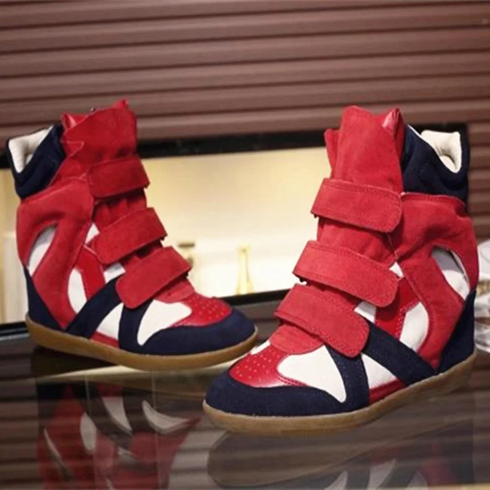 

Женские кроссовки из натуральной кожи на скрытом высоком каблуке, спортивные высокие кроссовки в Корейском стиле, 20 цветов, новинка 2021