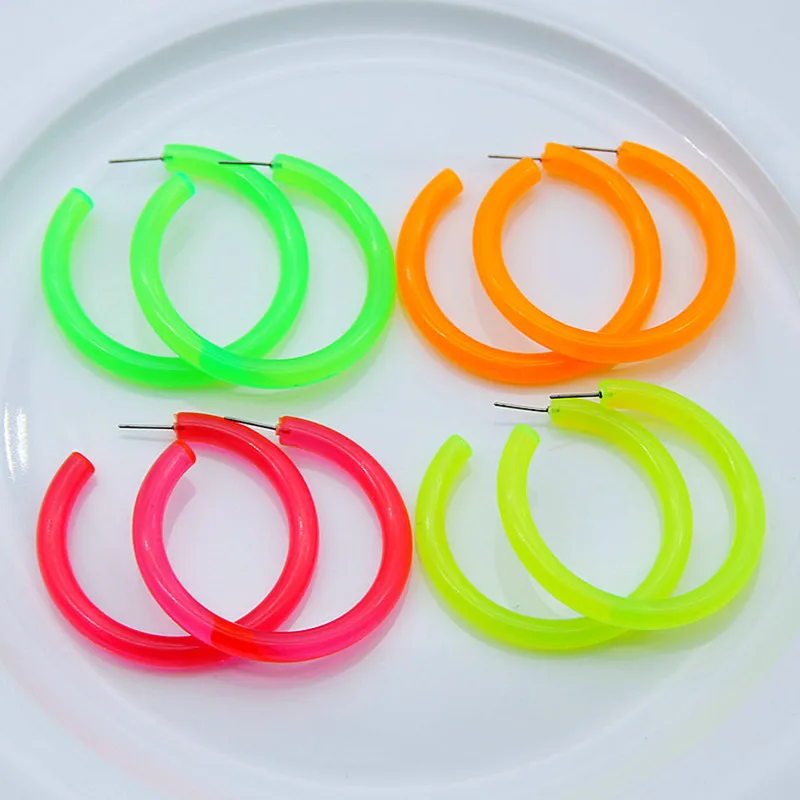 FishSheep Neon Color Big Acrylic Hoop Earrings For Women Punk Fluorescent Green Large Round Hoops Earring Fashion Party Jewelry