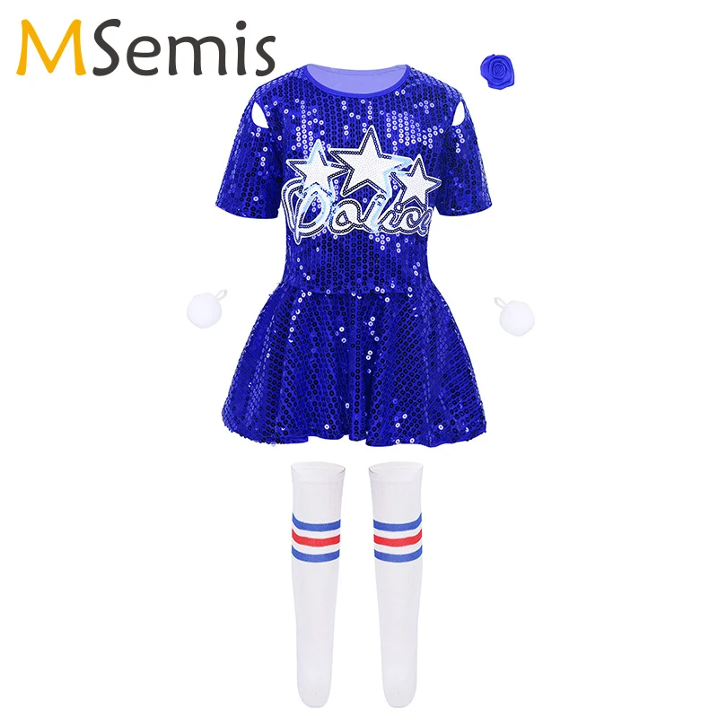 Блестящий костюм Болельщицы с блестками для девочек детский наряд рейва