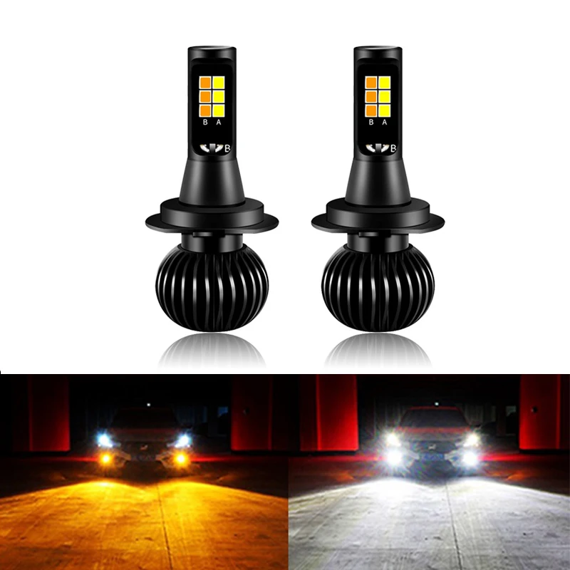 Светодиодные лампы для автомобильных фар 2 шт. двухцветные 3000 К желтый 6000 белый H11