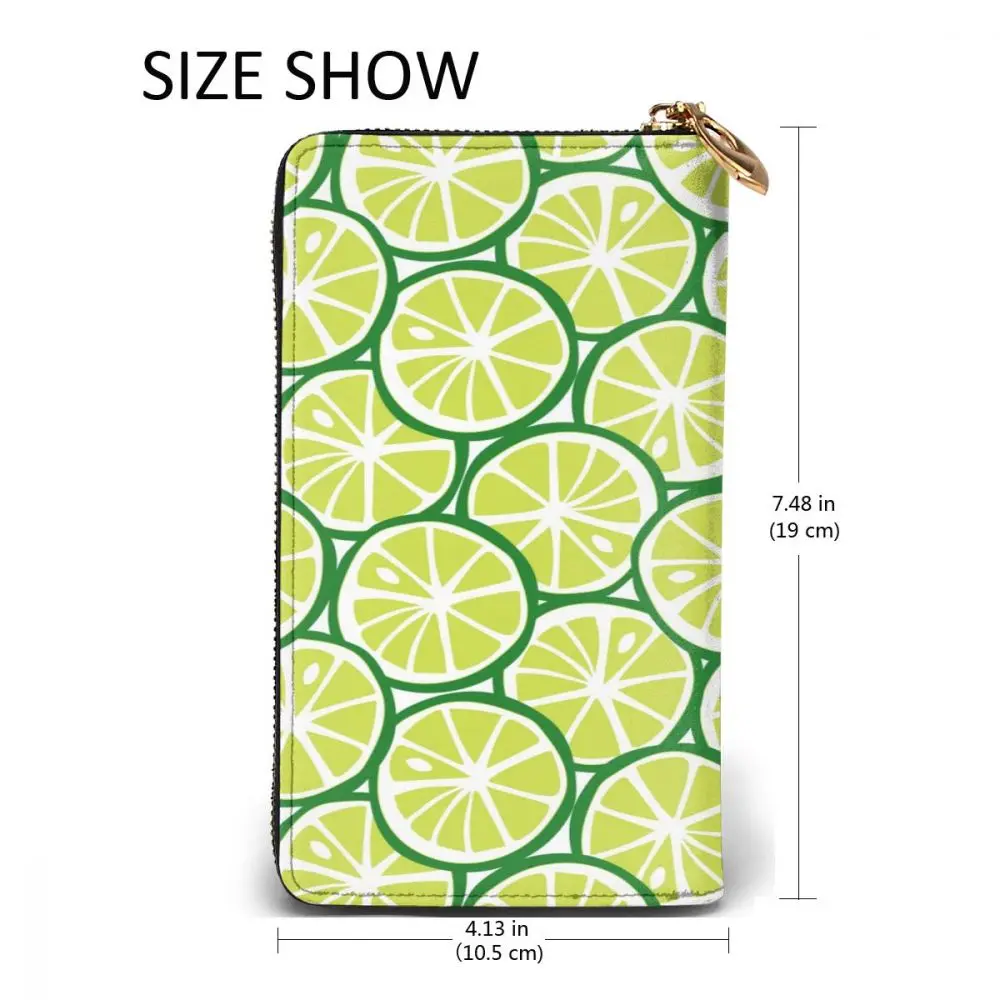 

Long Clutch Wallet Green Lime Citrus Tropical Summer Large Capacity Leather Purse Zipper Pocket Card Holder for Woman Man